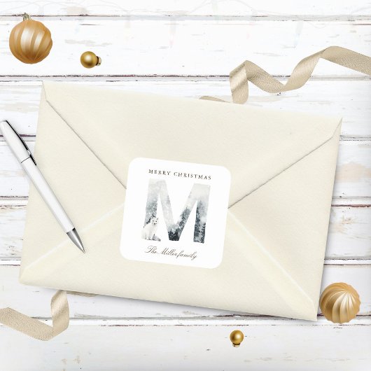 Sticker Carré Monogramme de vacances d'animaux de la forêt des m