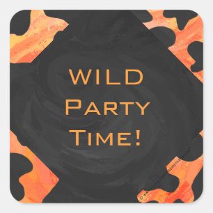 Sticker Carré Monogramme de zèbre orange et noir