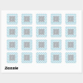 Sticker Carré Monogramme de zigzag bleu et blanc (Feuille)