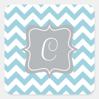 Sticker Carré Monogramme de zigzag bleu et blanc