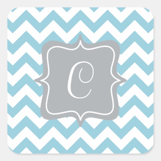 Sticker Carré Monogramme de zigzag bleu et blanc (Devant)
