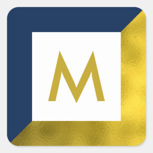 Sticker Carré Monogramme d'huile d'or bleu marine et flacon d'or