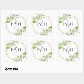 Sticker Carré Monogramme d'huile d'or Mariage de verdure géométr (Feuille)