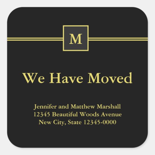 Sticker Carré Monogramme d'or noir et noir et Faire-part de dépl (Devant)