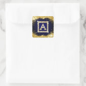 Sticker Carré Monogramme doré initial A avec paillettes bleues (Sac)