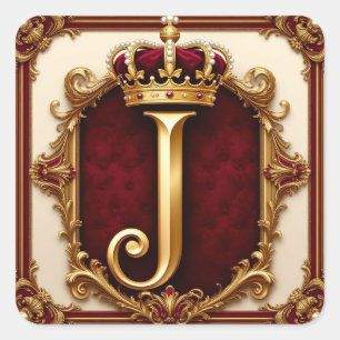Sticker Carré Monogramme doré majestueux avec couronne sur velou