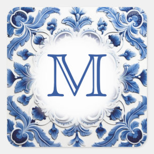 Sticker Carré monogramme du mariage bleu de déverrouillage