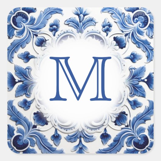 Sticker Carré monogramme du mariage bleu de déverrouillage (Devant)