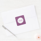 Sticker Carré Monogramme élégant au coeur violet et blanc avec n (Enveloppe)