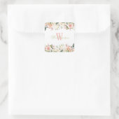 Sticker Carré Monogramme élégant de roses florales roses (Sac)