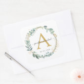Sticker Carré Monogramme, élégant mariage eucalyptus (Enveloppe)