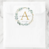 Sticker Carré Monogramme, élégant mariage eucalyptus (Sac)