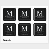 Sticker Carré Monogramme élégant noir et argent Affaires (Feuille)