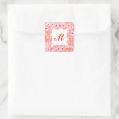 Sticker Carré Monogramme encadré de fleurs - rose et pêche (Sac)