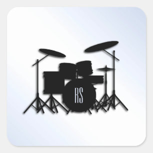 Sticker Carré Monogramme Ensemble à tambour Accent bleu