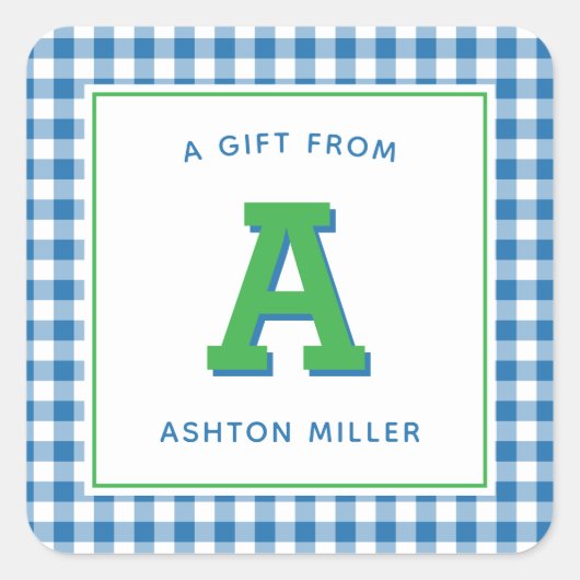 Sticker Carré Monogramme et En vichy de Preppy (Devant)