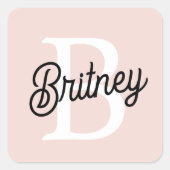 Sticker Carré Monogramme et nom personnalisé moderne Pastel Pink (Devant)