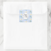 Sticker Carré Monogramme Été Daisy motif floral Bleu bande (Sac)