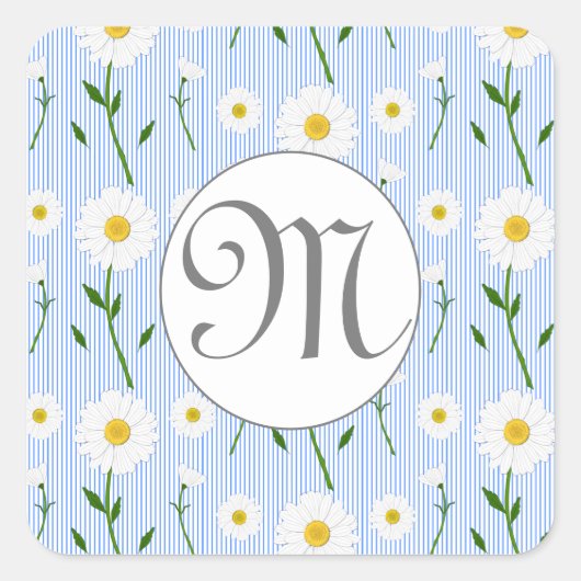 Sticker Carré Monogramme Été Daisy motif floral Bleu bande (Devant)