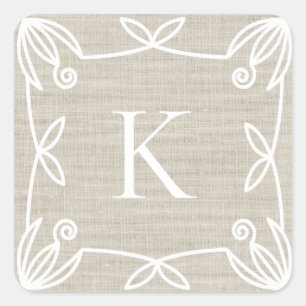 Sticker Carré Monogramme Faux Burlap