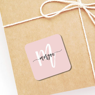Sticker Carré Monogramme Féminin Moderne Écriture Rose Rougissan