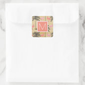 Sticker Carré Monogramme | Flamants roses roses tropicaux (Sac)