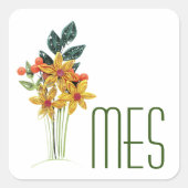 Sticker Carré Monogramme, Fleurs quadrillées en papier, Police m (Devant)