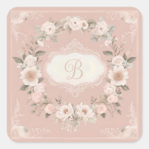 Sticker Carré Monogramme floral boho rose