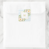 Sticker Carré Monogramme Floral Chic Pastel Bleu Stripes (Sac)