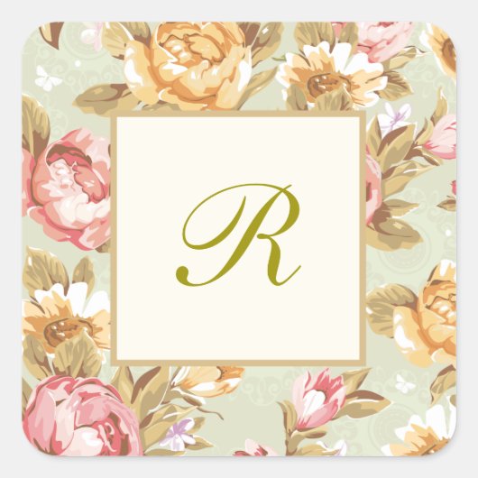 Sticker Carré Monogramme Floral Damask (Devant)