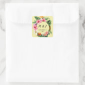 Sticker Carré Monogramme floral hawaïen tropical - Jaune (Sac)