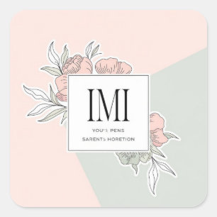 Sticker Carré Monogramme Floral Minimaliste
