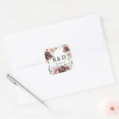 Sticker Carré Monogramme floral rose de Bourgogne et Dusty (Enveloppe)