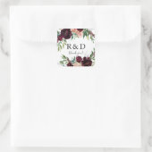 Sticker Carré Monogramme floral rose foncé et bordeaux - (Sac)