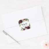 Sticker Carré Monogramme floral rose foncé et bordeaux - (Enveloppe)