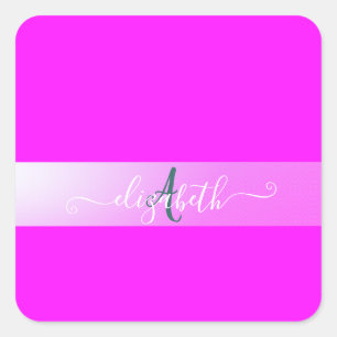 Sticker Carré Monogramme Fluorescent Rose