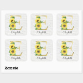 Sticker Carré Monogramme Gold Sunflower Girl Floral Initial E (Feuille)