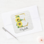 Sticker Carré Monogramme Gold Sunflower Girl Floral Initial E (Enveloppe)