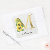 Sticker Carré Monogramme Gold Sunflower Girl Floral Initial M (Enveloppe)