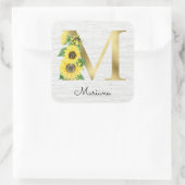Sticker Carré Monogramme Gold Sunflower Girl Floral Initial M (Sac)