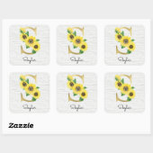 Sticker Carré Monogramme Gold Sunflower Girl Floral Initial S (Feuille)