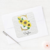 Sticker Carré Monogramme Gold Sunflower Girl Floral Initial S (Enveloppe)
