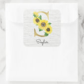 Sticker Carré Monogramme Gold Sunflower Girl Floral Initial S (Sac)