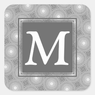 Sticker Carré Monogramme gris cercles motif