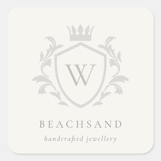 Sticker Carré Monogramme gris élégant classique Cimier de couron (Devant)