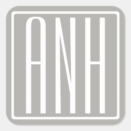 Sticker Carré Monogramme initial | Blanc sur gris clair (Devant)