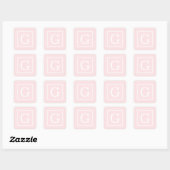 Sticker Carré Monogramme initial encadré blanc rose clair (Feuille)