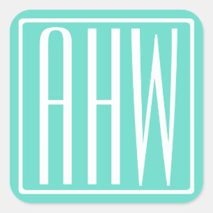 Sticker Carré Monogramme Initiales 3 Moderne Gras Blanc Sur Aq