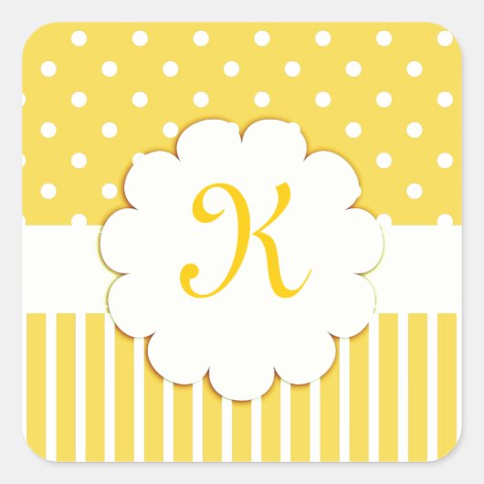 Sticker Carré Monogramme jaune avec Pois et rayures (Devant)