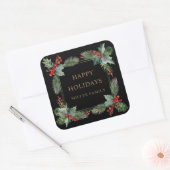 Sticker Carré Monogramme Joyeuses Fêtes Baies Rouges (Enveloppe)